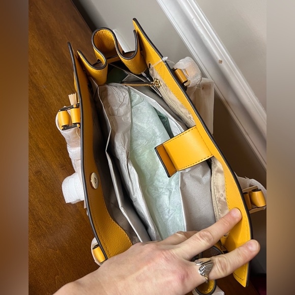 Michael Kors Hamilton Medium Top Zip Colorful Golden Rod Leather Satchel NWT - Picture 9 of 12